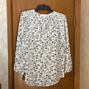 Women's Cream Floral Long-Sleeve Blouse